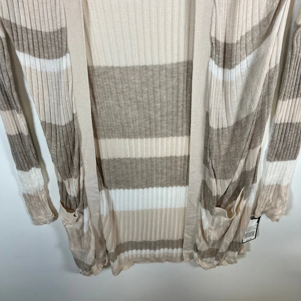 Mossimo Womens Neutral Striped Ribbed Open Front Longline Cardigan Sweater Tan M